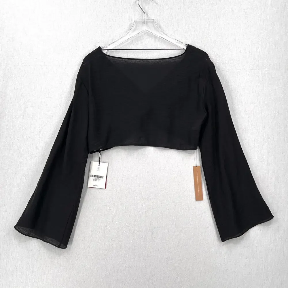 REFORMATION Keegan Top Ibiza Collection Womens XS Black Long Sleeve Twist Crop
